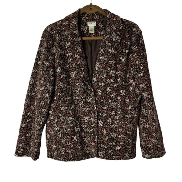 L.L. Bean Jackets & Blazers - L.L. Bean Blazer Women’s 14P Floral Corduroy Brown Coastal Vintage Buttons